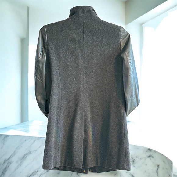 Eileen Fisher SET Leather Trimmed Wool Melton Coat and Pants - Picture 3 of 16